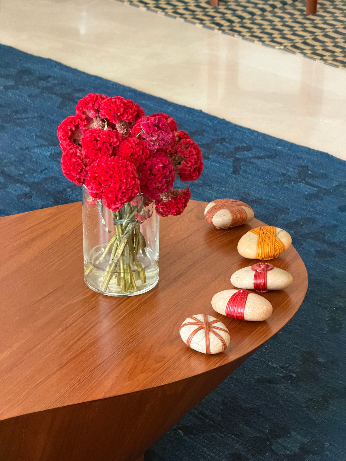 Cane-Wrapped Pebbles, Set of 5: Multicolour / White