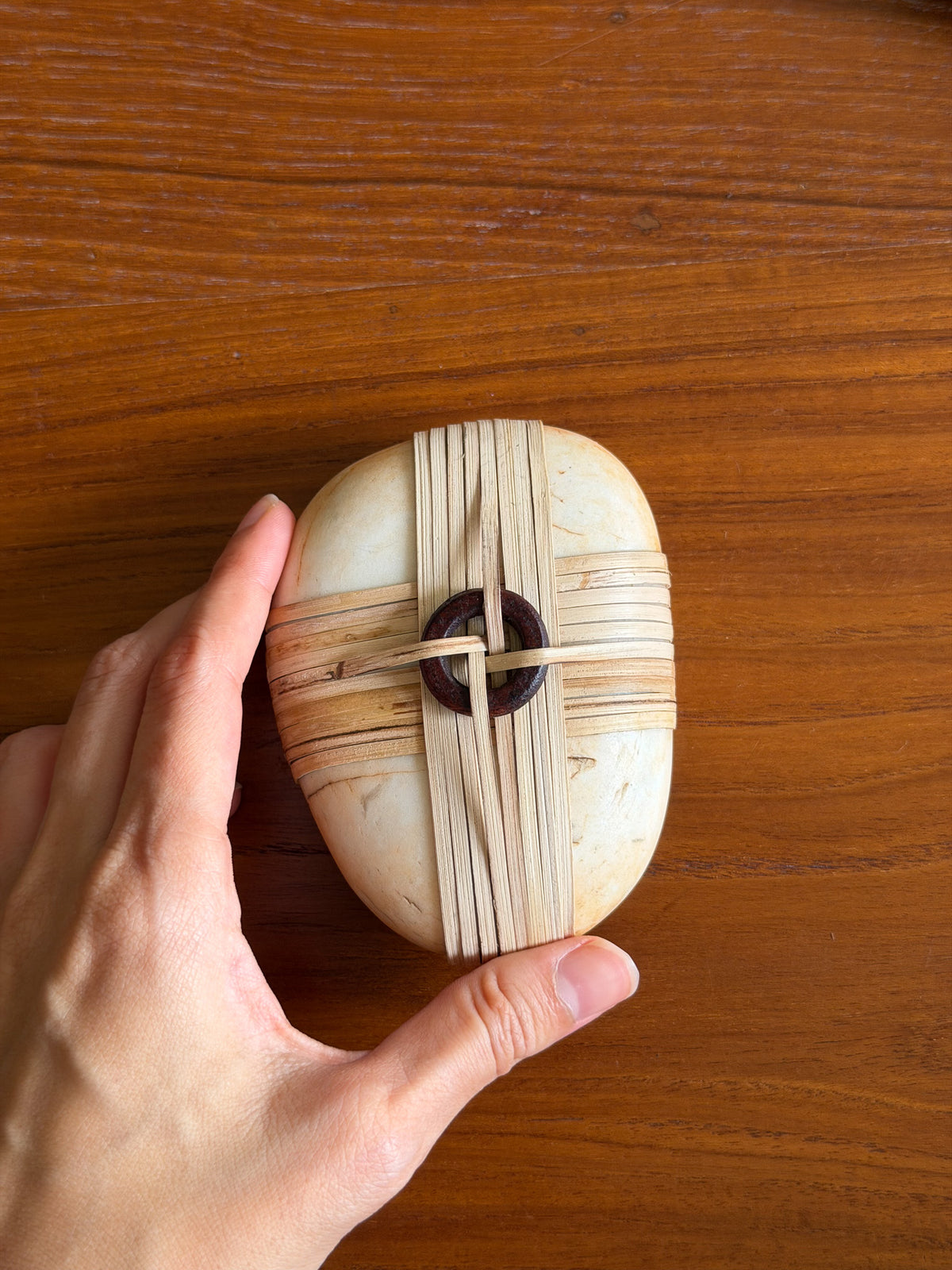 Cane-Wrapped Pebbles - Set of 5: Natural / White